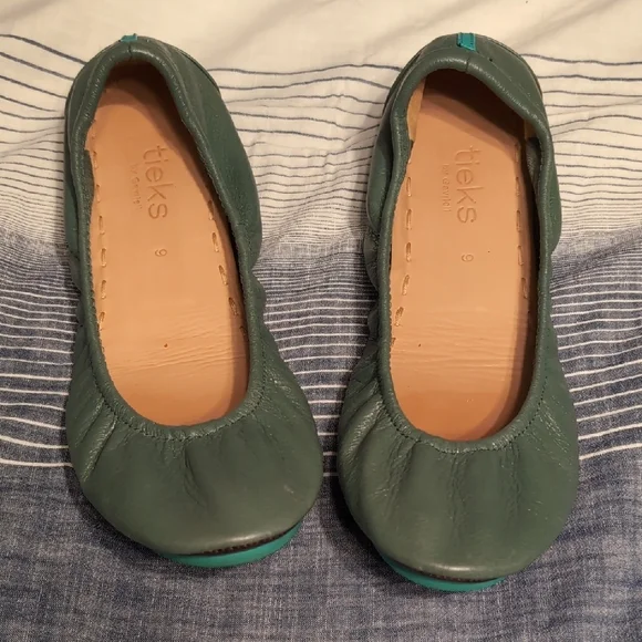 Pacific Green Leather Tieks Ballet Flats - Picture 6 of 7